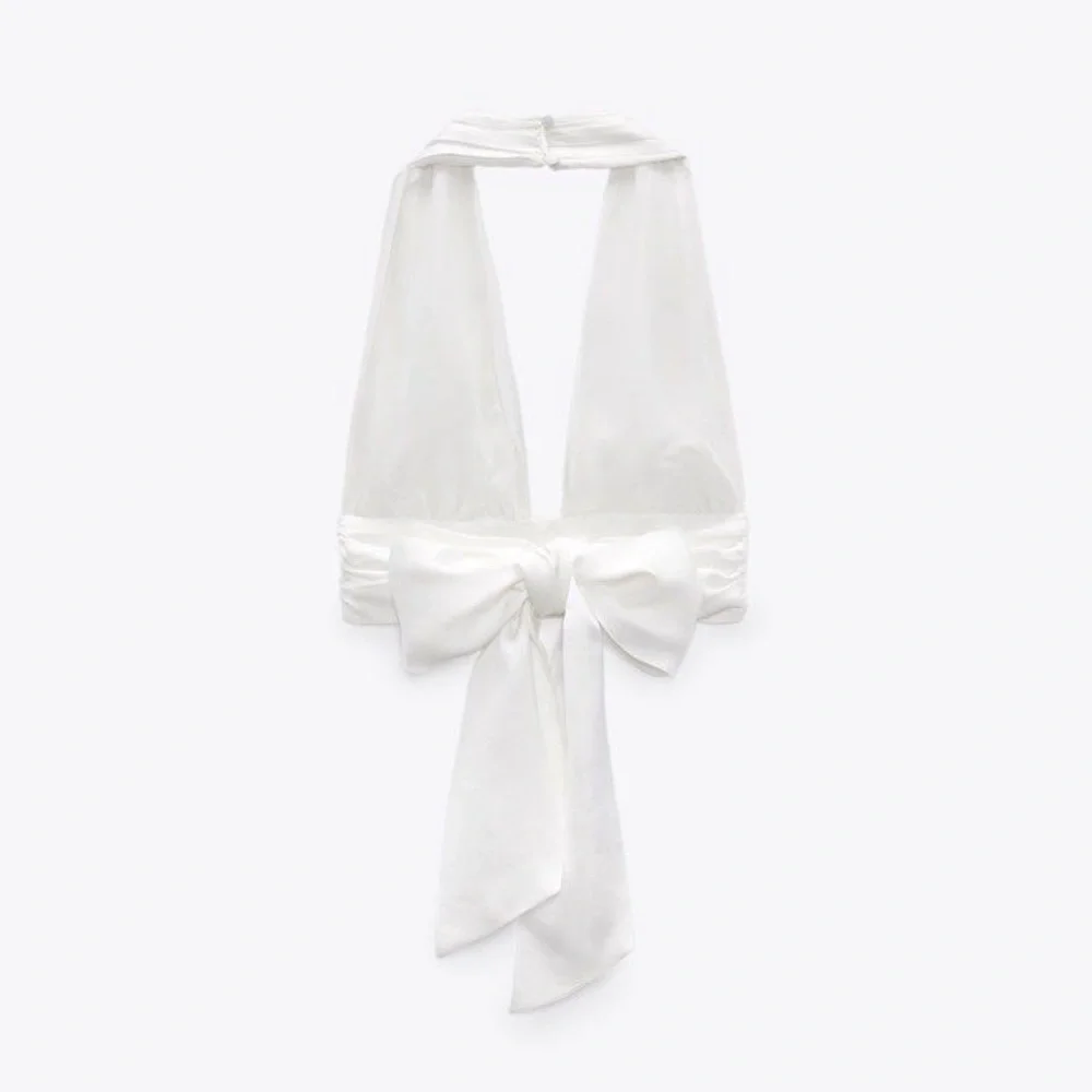 Zara white satin backless top